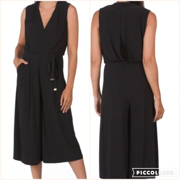 Vince Camuto Wide Leg Jumpsuit, Black Stretch Jersey Size 12 - Picture 1 of 1